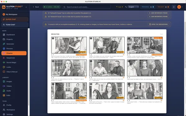 Storyboard drawn frame by frame from the script